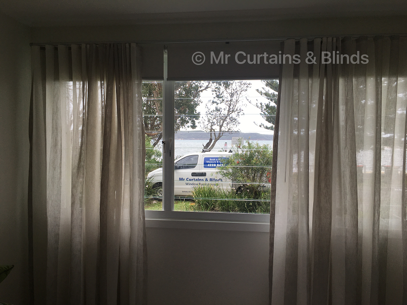 Sfold sheer curtains Pearl Beach home fabric Crete by Filigree