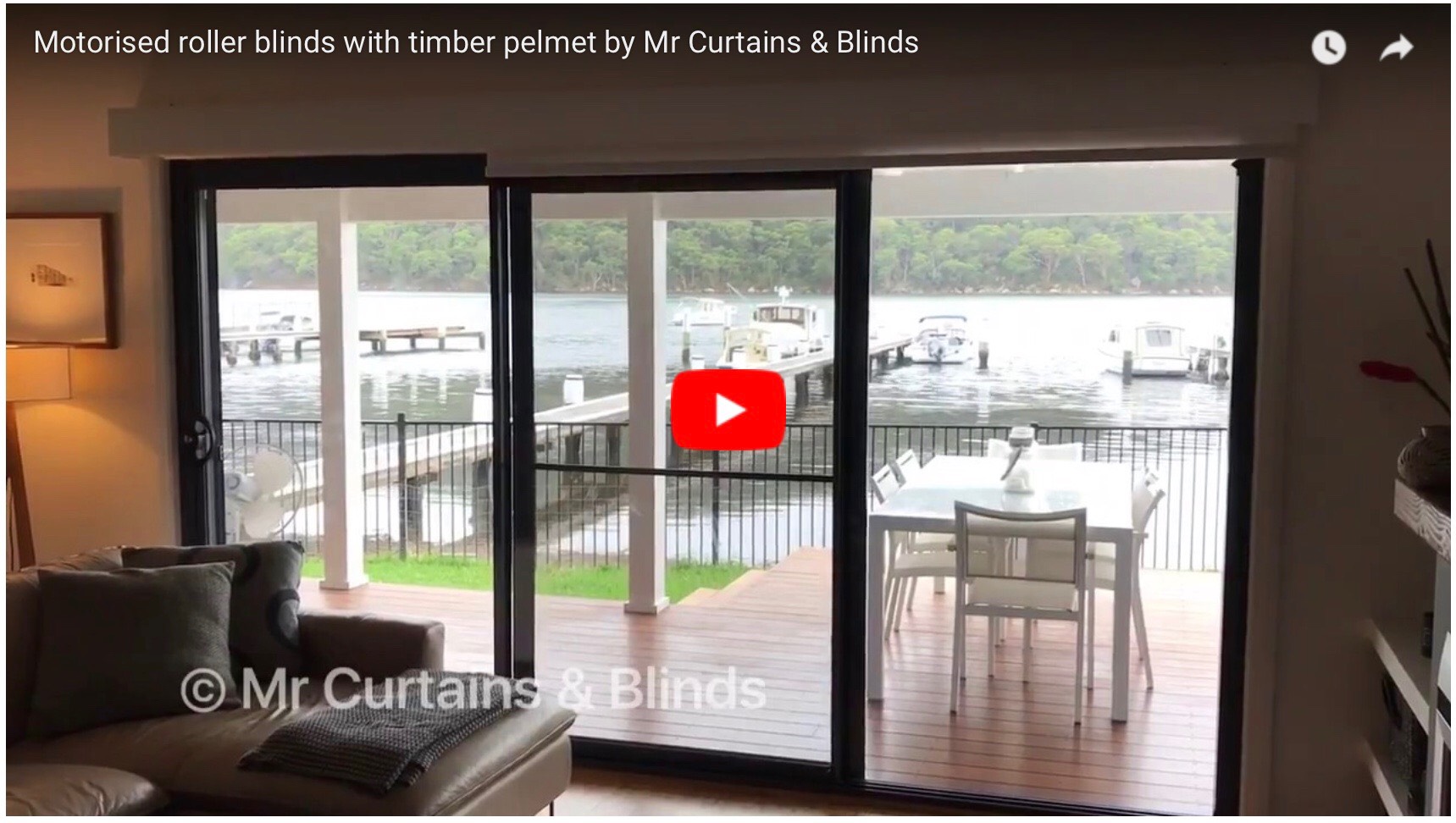 Motorised roller blinds with timber pelmets at Woy Woy Bay
